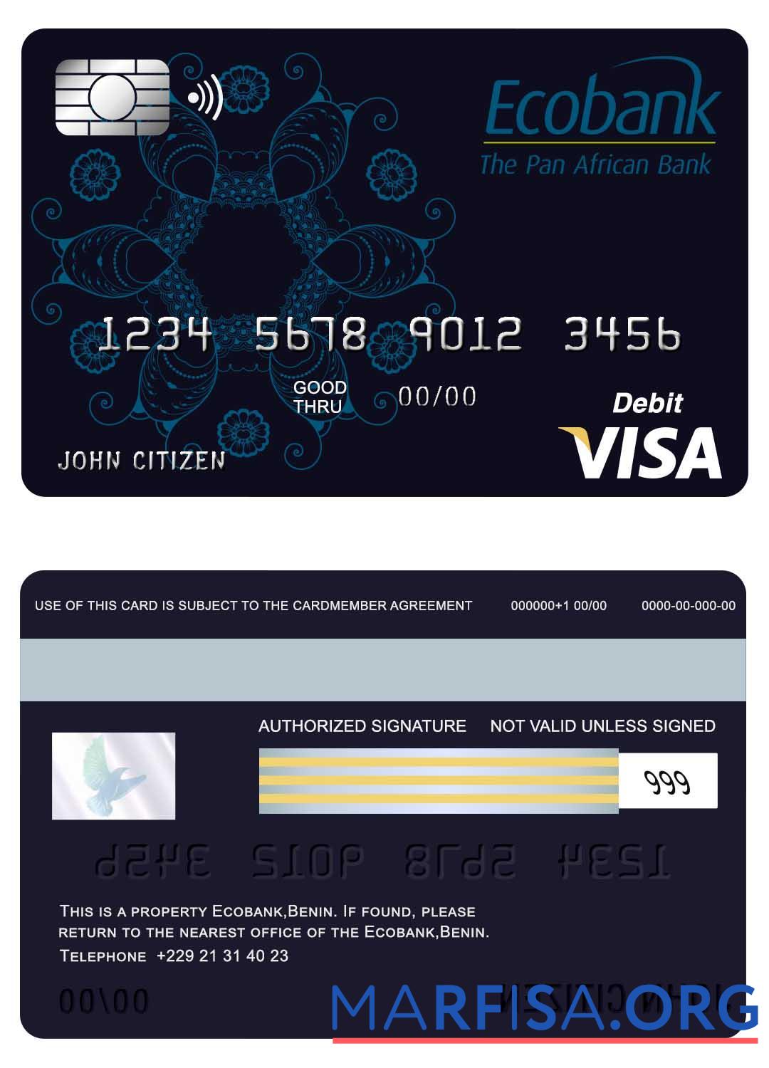Printable Benin Ecobank visa card sample